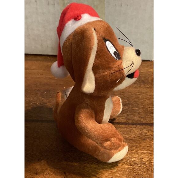 Tom & Jerry Mouse Christmas Ornament Vtg Plush Stuffed Animal Mini Toy Santa Hat - Picture 5 of 8